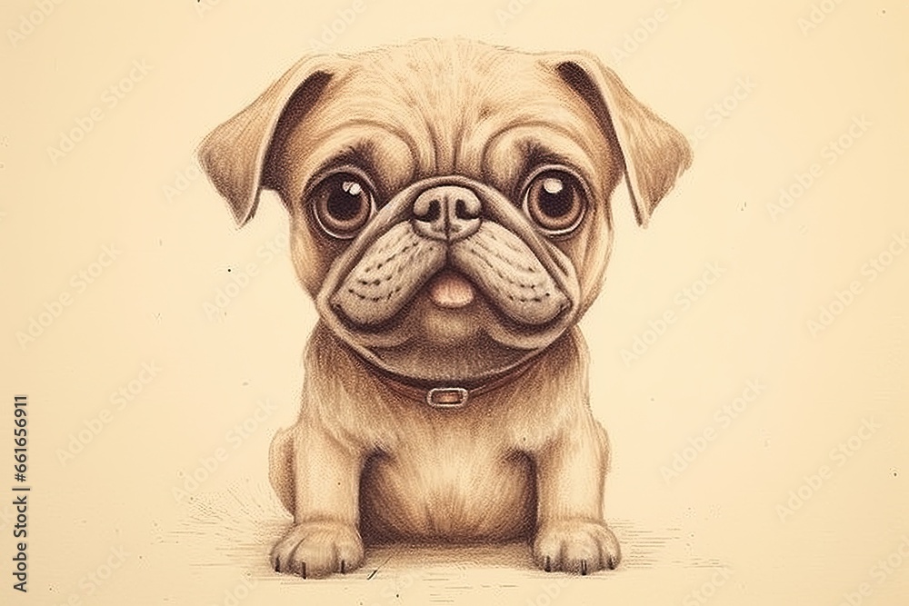 Whimsical Cute Pug Drawings: Artist Infuses a Touch of Whimsy into Adorable Pug Art, generative AI Whimsical Cute Pug Drawings: Artist Infuses a Touch of Whimsy into Adorable Pug Art, generative AI