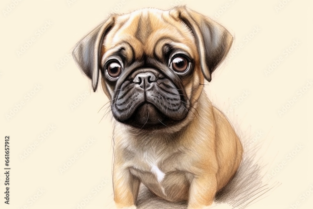 Pug Drawings Cute: Showcasing Various Breeds of Pugs from Around the World, generative AI