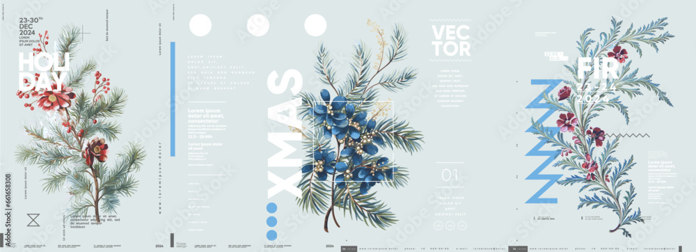Merry Christmas and happy new year. 2024. Modern minimalistic Christmas banner. Vector illustration with elements of typography. - obrazy, fototapety, plakaty 