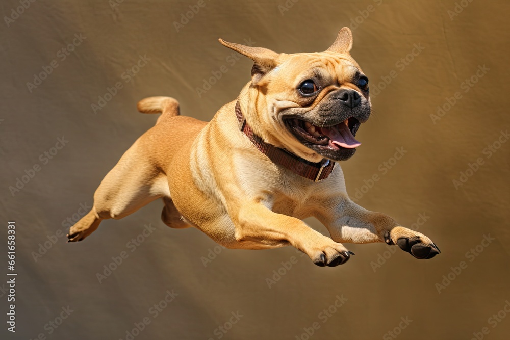 Obraz premium Pug-tastic Action Shots: A Sizzling Compilation of Dynamic Pug Images, generative AI