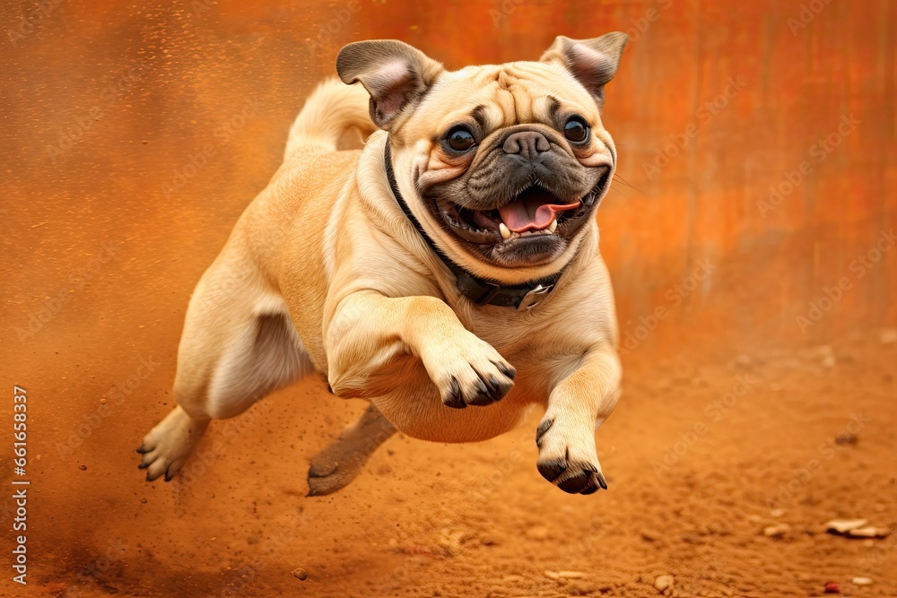 Pug Images Compilation: Dynamic High-Action Shots of Pugs in a Series, generative AI