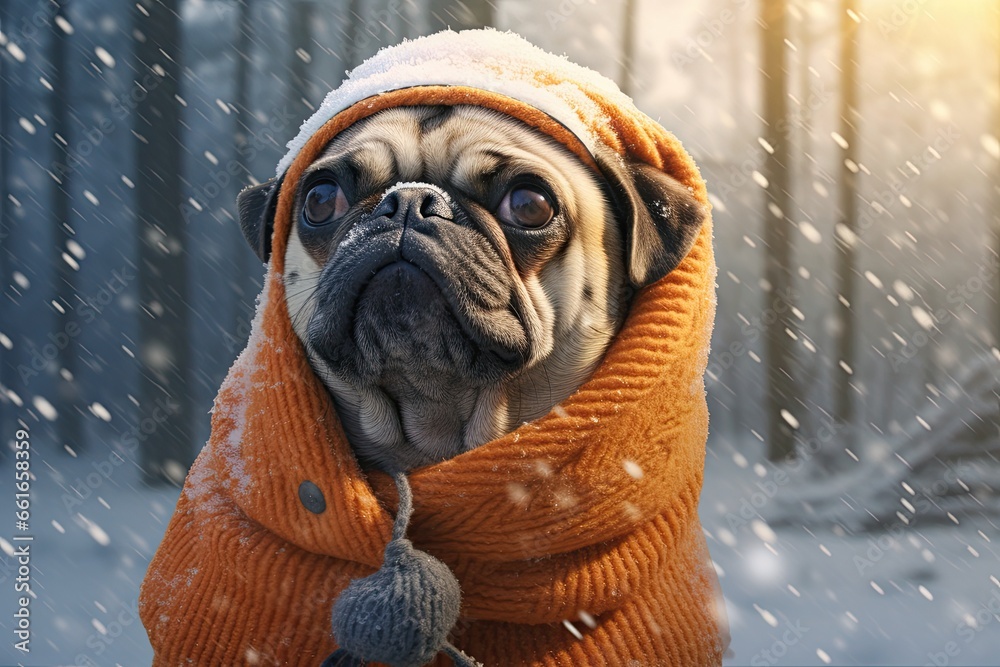 Pug-tastic Weather Reactions: Captivating Pug Images Showcasing Various Weather Conditions, generative AI