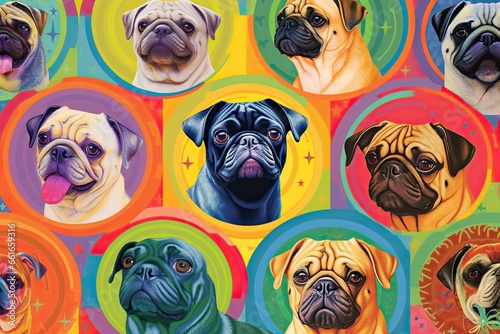 Pugs Galore: A Stunning Collection of Pugs of All Ages and Colors Wallpaper, generative AI