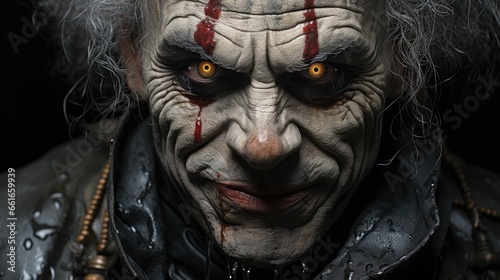 Image of an evil clown with a menacing grin and eerie makeup.