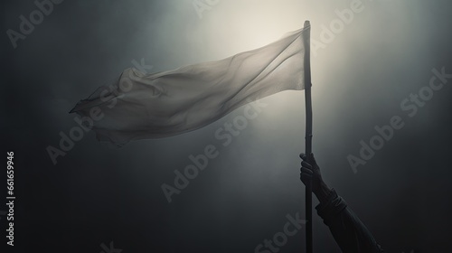 Image of an outstretched hand clutching a white flag. photo