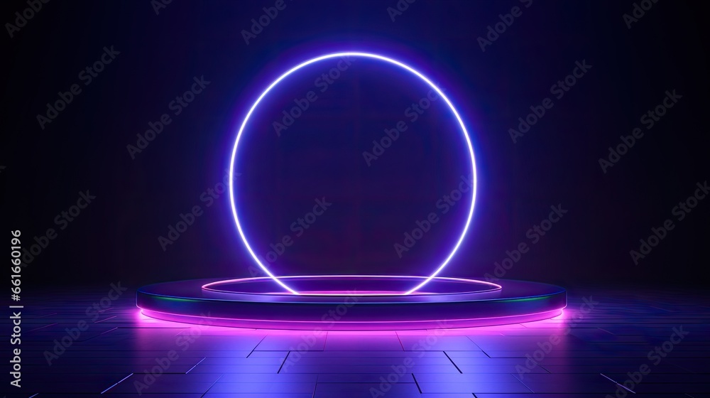 Spectacular scene with a minimalistic neon circle on a deep background. Spectacular scene with a minimalistic neon circle on a deep background.