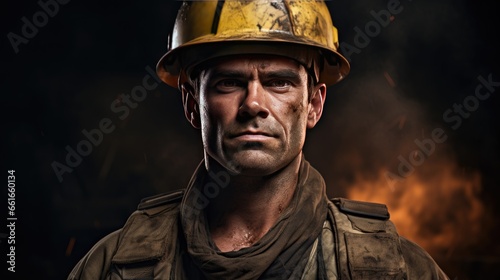 Portrait of a worker in a hard hat.