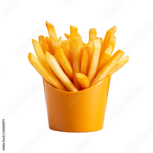 french fries in a paper wrapper isolated on white background, ai generated