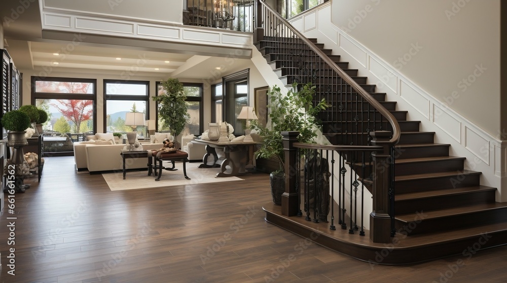 Obraz premium Spotless entryway with a grand, inviting staircase