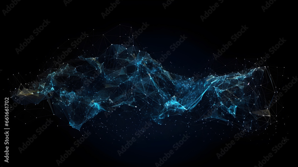 points and lines in the network, information field, information communication algorithms, Internet and technology on a dark background - obrazy, fototapety, plakaty 