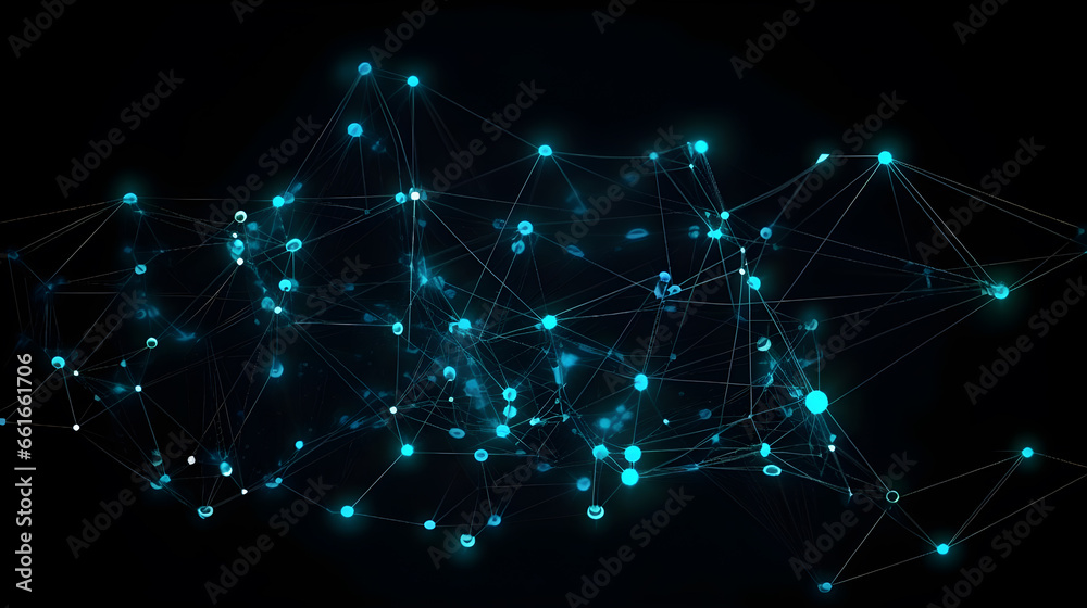 points and lines in the network, information field, information communication algorithms, Internet and technology on a dark background