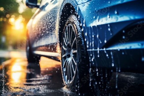 Car washing concept. Background with selective focus and copy space
