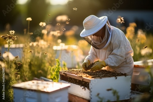Professional beekeeper. Top in-demand profession concept. Portrait with selective focus and copy space © top images