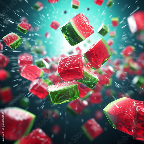 watermelon gummy sweets with a bite mark taken out of all of them
