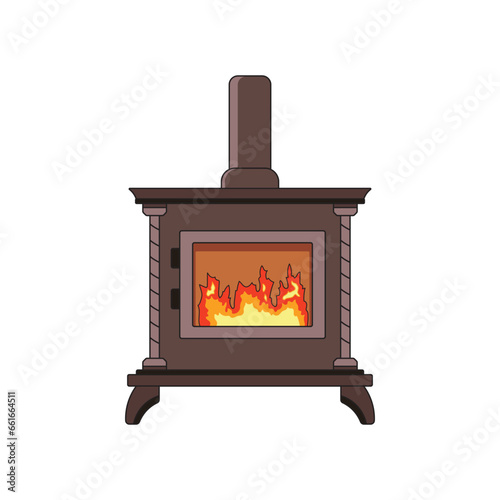 Kids drawing Cartoon Vector illustration wood burning stove fireplace Isolated on White Background