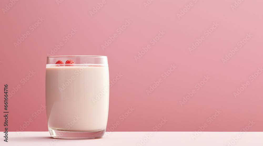 minimal photography of a Fruit yogurt smoothie in glass, solid color background 
