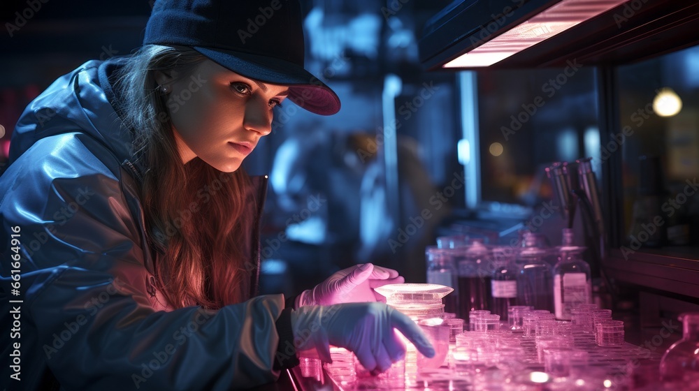 Fototapeta premium A forensic expert examining samples. Generative AI.