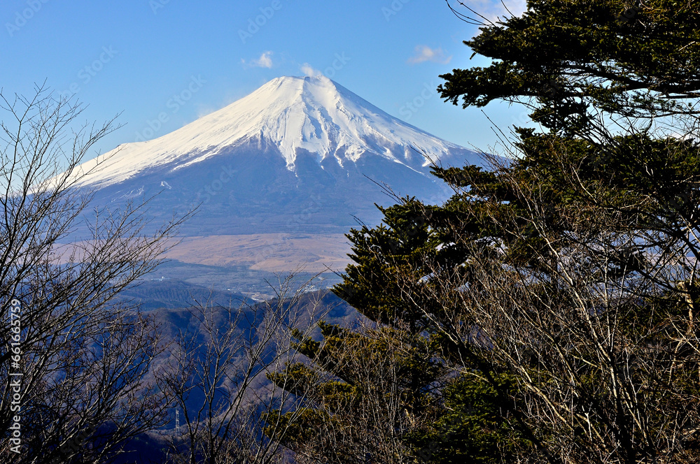 道志山塊の御正体山　峰宮跡展望台から望む富士山

