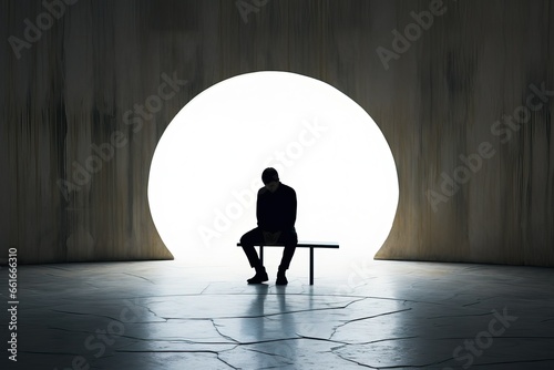 silhouette of a person in a room, a contemplative soul seeks solitude, finding solace in silent reflection while contemplating life's purpose photo