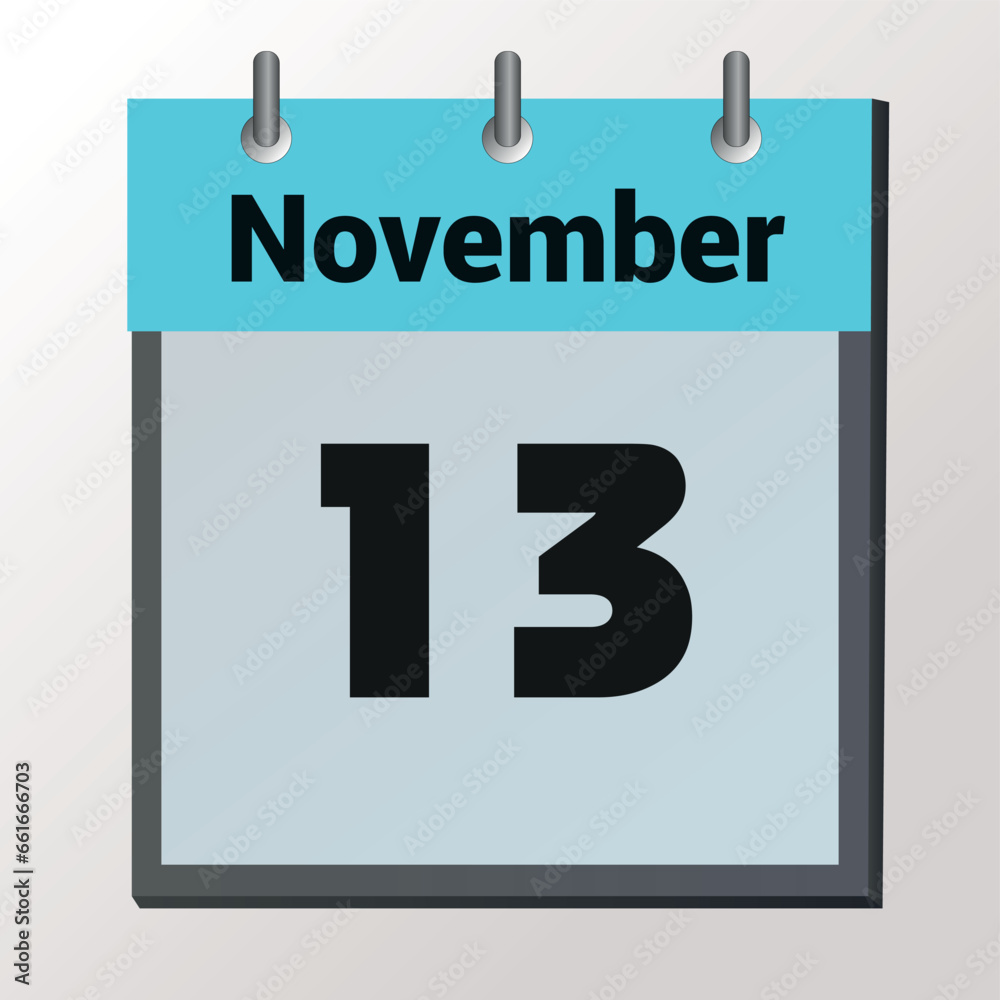 vector calendar page with date November 13, light colors vector calendar page with date November 13, light colors