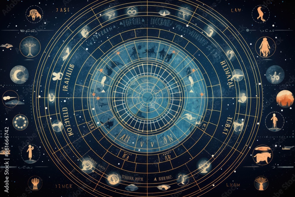 Obraz premium Abstract astrological background with zodiac signs Astrology horoscope background