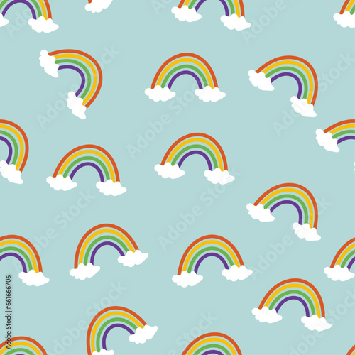 seamless rainbow cloud pattern with sky blue background,seamless rainbow pattern wallpaper