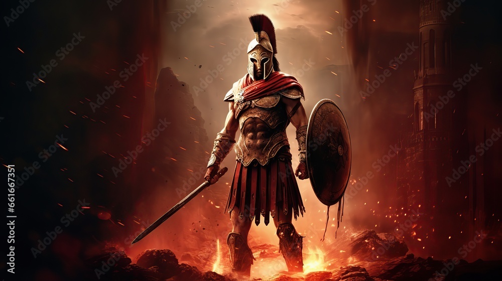 Spartan warrior - obrazy, fototapety, plakaty 