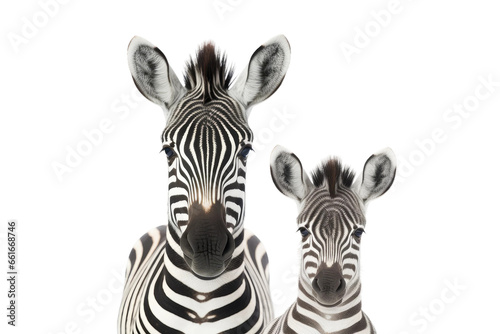 Zebra Mare and Foal Bonding on isolated background