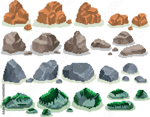 Stone Pack in Pixelarte format, Vectorized Pixel Stones.