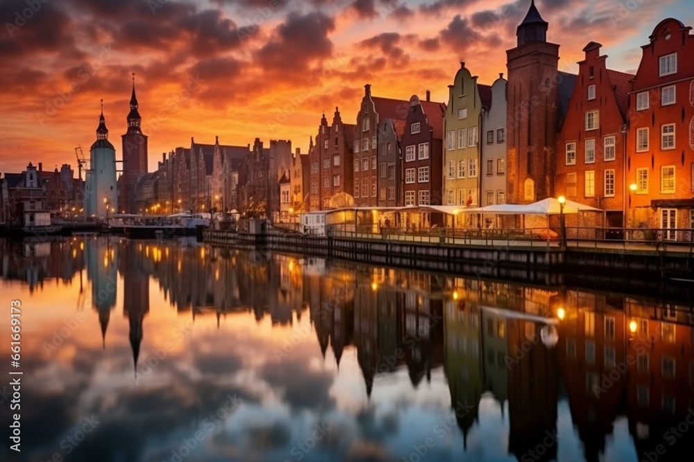 Stunning cityscape of Gdansk during twilight. Generative AI