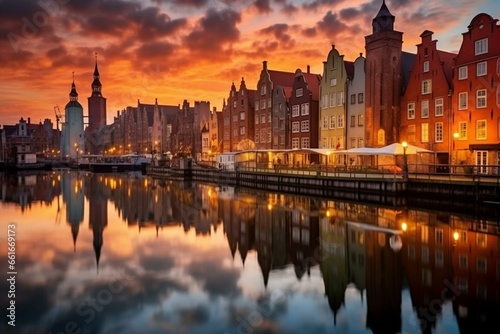 Stunning cityscape of Gdansk during twilight. Generative AI