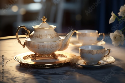 antique tea set, Generative AI
