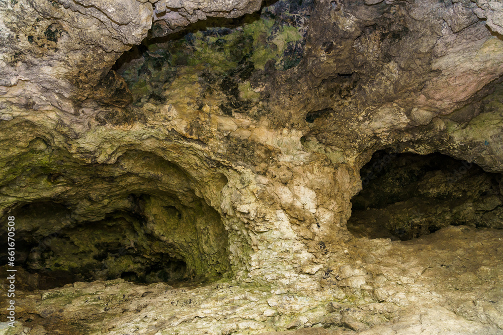 Karst cave. Background with selective focus and copy space Karst cave. Background with selective focus and copy space