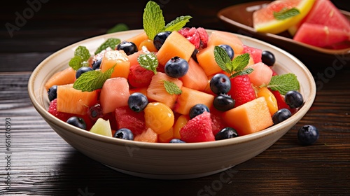 Fresh and healthy fruits salad on the table AI Generative