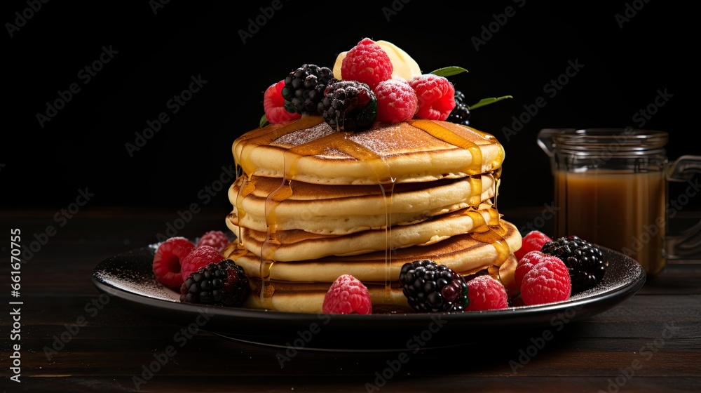 Delicious and tasty pancake with berries topping on the table AI Generative Delicious and tasty pancake with berries topping on the table AI Generative