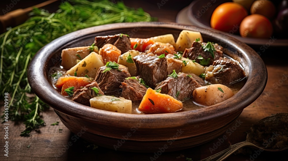 Delicious and tasty beef slice with vegetables on the table AI Generative Delicious and tasty beef slice with vegetables on the table AI Generative