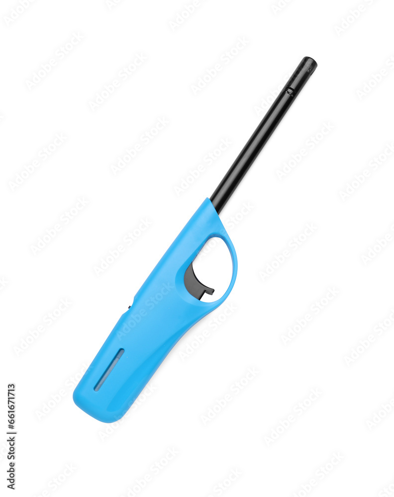 Blue gas lighter for stove isolated on white, top view Blue gas lighter for stove isolated on white, top view