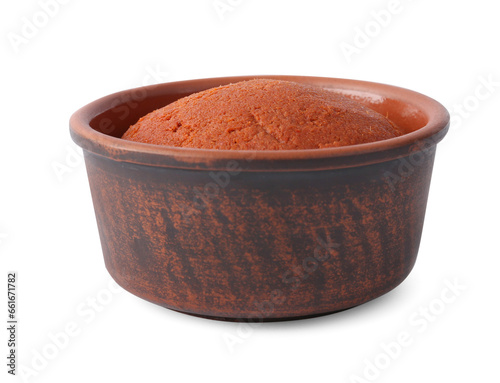 Tasty curry paste in bowl isolated on white