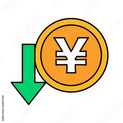 Falling value of the Japanese Yen Icon. Japanese yen weakening. Vector.