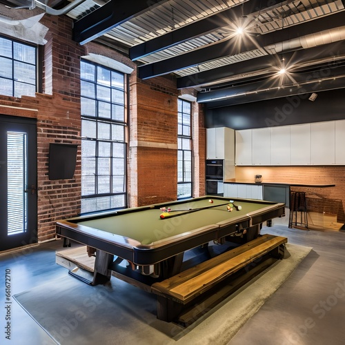 A contemporary, industrial loft with exposed brick walls, concrete floors, and open ductwork4, Generative AI