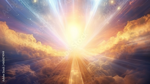Abstract digital art meditation enlightenment pathway to god heaven background. ai generative photo