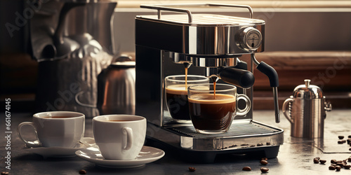 Metal Coffee Machine Appliance,, Modern Metallic Coffee Brewer Generative Ai