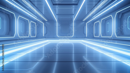 Abstract Futuristic empty floor and room Sci-Fi Corridor With light for showcase,room. ai generative