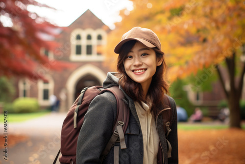 Portrait of Asian college student going back to school with backpack