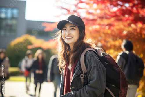 Portrait of happy Asian college student going back to school