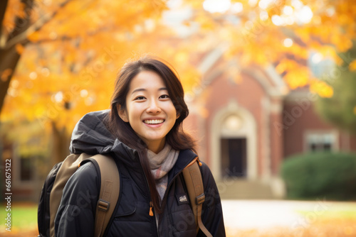 Portrait of Asian college student going back to school in the fall