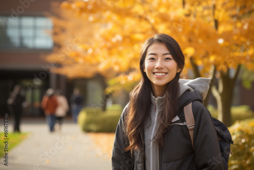 Portrait of Asian high school student going back to school in fall