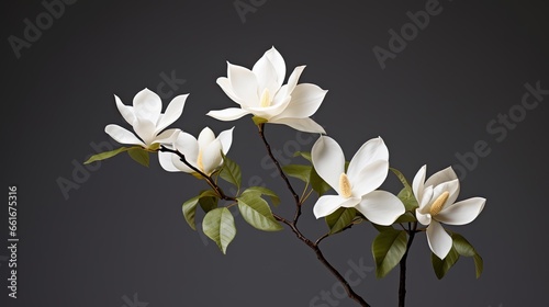 Portrait beautiful white magnolia flower isolated on grey background AI Generative