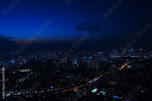 Aerial View of Hanoi City from Top of Hanoi, Rooftop Bar at Night in Vietnam - ベトナム ハノイ 夜景