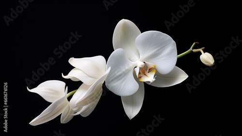 Portrait beautiful white orchid flower isolated on black background AI Generative